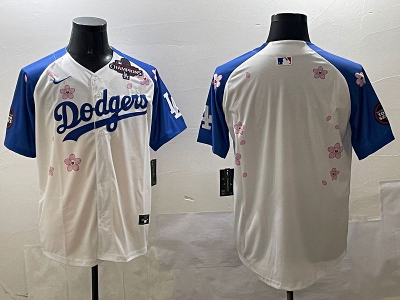Men Los Angeles Dodgers Blank White Blue Sakura Edition 2025 Nike MLB Jersey style 2->los angeles dodgers->MLB Jersey
